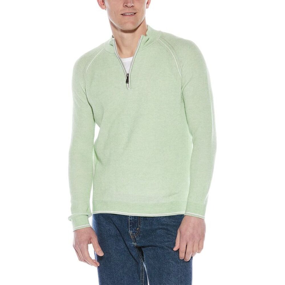 Raffi Mens  English Rib 1/4-Zip Mock Neck Sweater, Green